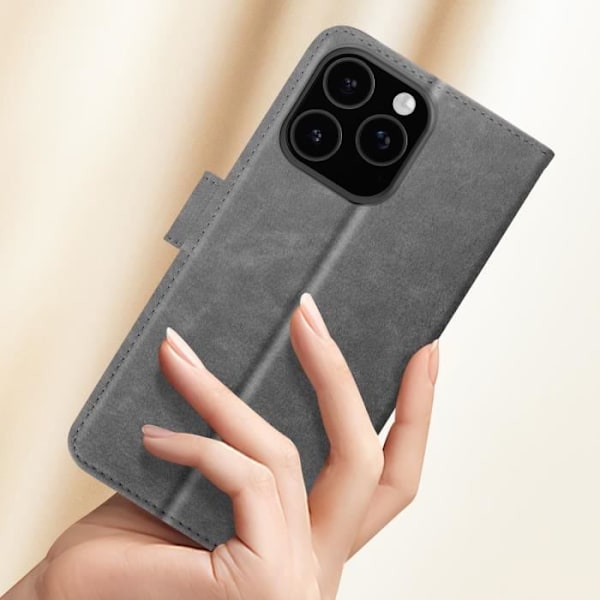 iPhone 16 Pro Max-fodral - AVIZAR - Plånboksficka - Videostöd - Grå - Semihård Grå