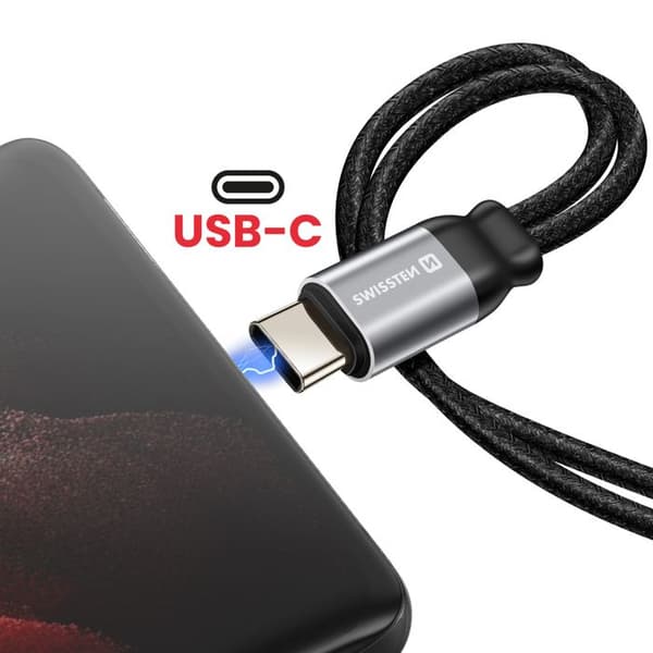USB-C-adapter - SWISSTEN - 2-i-1 - Ljud 3.5mm - Flätad Nylon - Samtidig laddning