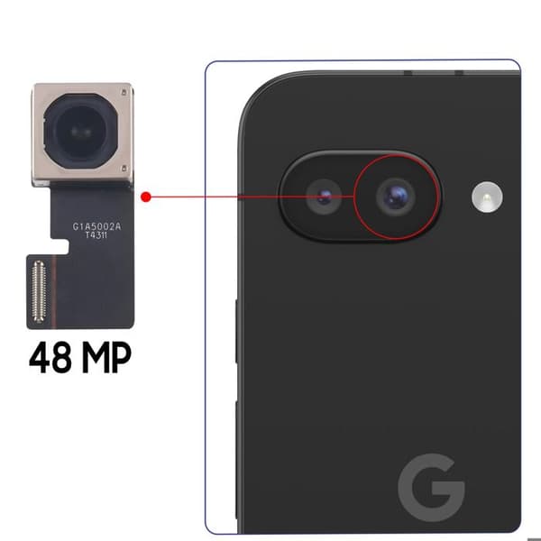 Pääkamera takana Google Pixel 9a 48MP musta
