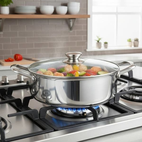 Sauteuse 32cm - CHEFFINGER - Bikube - Rustfrit Stål - Glaslåg - Non-stick 3D Grå