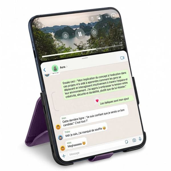 Fodral Plånbok för iPhone Duo i Läder med Fällbart Stöd Qialino Lila Violett