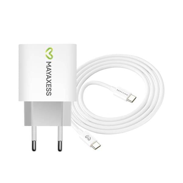 Lader til iPhone 15 Pro Max 20W + USB-C kabel 1m Mayaxess Hvid Vit