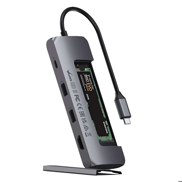 USB C-hub till HDMI 4K, SSD-hårddisk, 2 USB, USB C Satechi rymdgrå