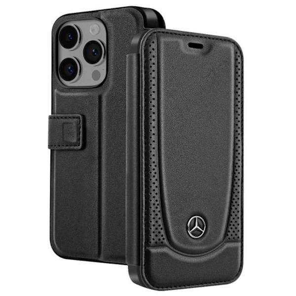 Mercedes aitoa nahkaa oleva korttikotelo iPhone 14 Pro -kotelo, musta