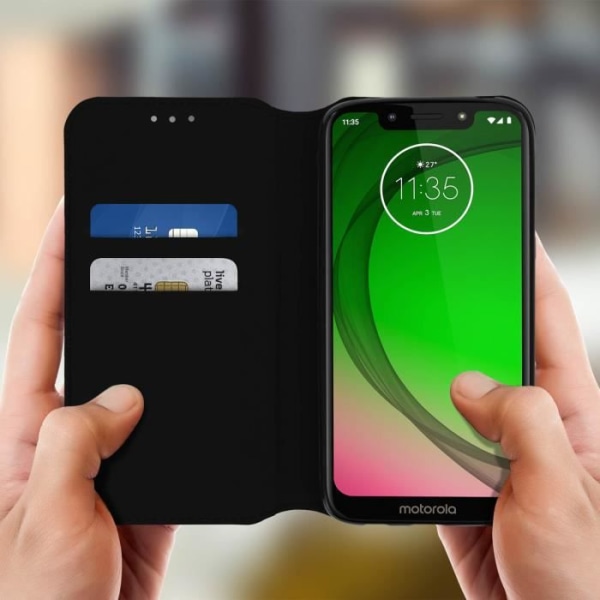 Hus - AVIZAR - Moto G7 Play - Ekoskinn - Stöd funktion - Svart Svart