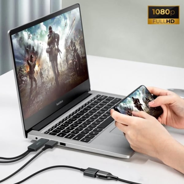HDMI-adapter - LinQ - 1m - USB Han og Hun - Opløsning 1920x1080 - Grå