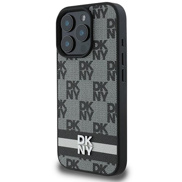 Coque för iPhone 16 Pro Max - Hårt läderfodral från DKNY med rutigt och randigt tryck (DKHCP16XPCPTSSK) - Svart svart