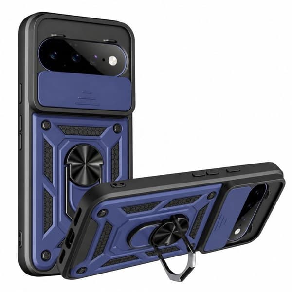 Stødabsorberende cover til Google Pixel 11 / 11 Pro med ring og kameradæksel i blå Blå