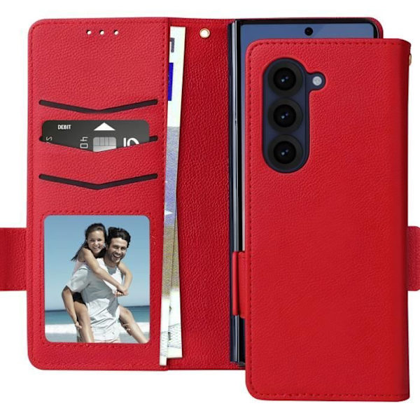 Etui til Galaxy Z Fold 6 Wallet Magnetic Tab håndledsrem Rød Röd