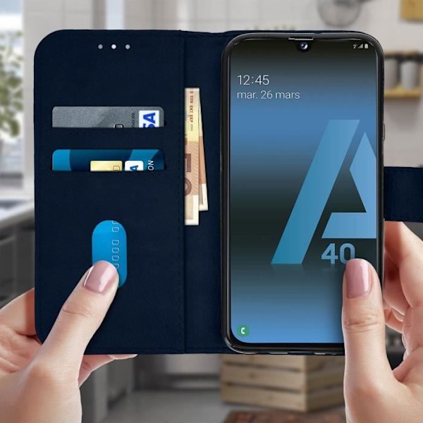 Kotelo Samsung Galaxy A40 - AVIZAR - Lompakko Kuoressa - Silikoni Geeli - Sininen Yö - Videotuki Nattblått