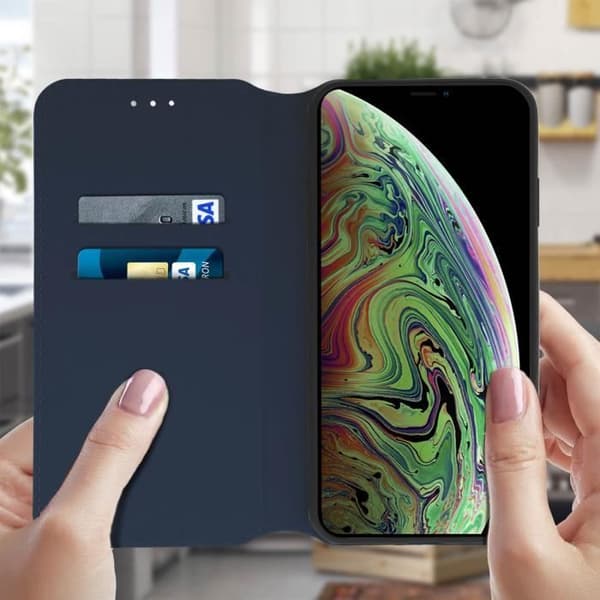 Hölje - AVIZAR - iPhone XS Max - Ekoskinn - Ställfunktion - Mörkblå kortficka Midnattsblå
