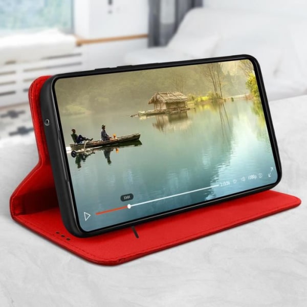 Fodral för Samsung Galaxy A52 och A52s korthållare Videostöd Äkta läder Röd