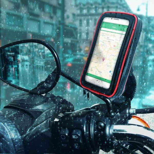 Stöd Moto/Scooter - LinQ - Vattentät fodral - Smartphone 6.3" max - 360° roterande - Svart Svart