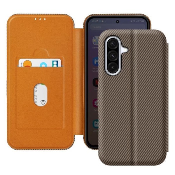 Karbonskal för Samsung Galaxy A56 med RFID-skydd och kortfack, Brun kastanj