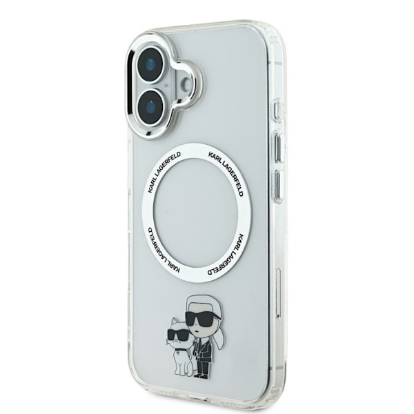 Coque för iPhone 16 Plus Tryckt Karl och Choupette Kompatibel med MagSafe Karl Lagerfeld Transparent Vit