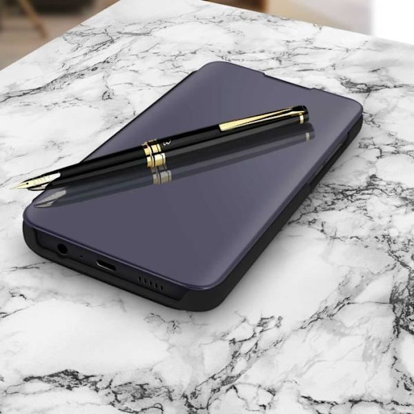 Housse Folio - AVIZAR - Huawei P40 Lite E - Translucent Cover - Spejl Design - Video Støtte Svart