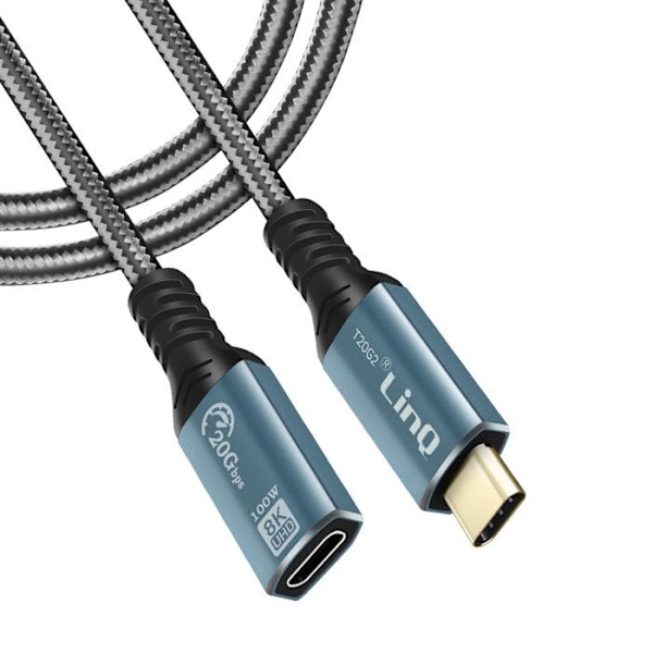 USB-C-kabel - LinQ - Hurtigoplading - 2m - Grå / Sort