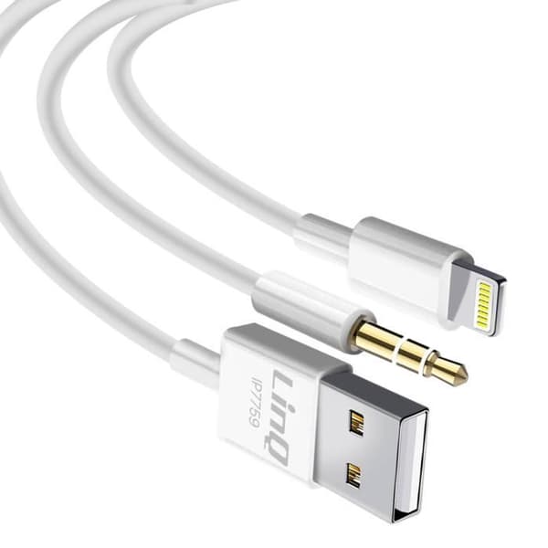 2-i-1 kabel - LINQ - iPhone/iPad - Snabbladdning 3A - Längd 1,2m - Vit Vit