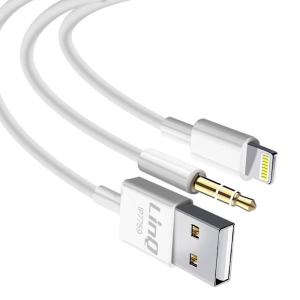Kabel iPhone 2 i 1 med laddning och ljudlängd 1,2m LinQ Vit