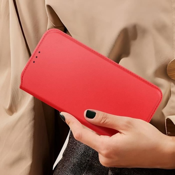Fodral för iPhone 16 Plus med korthållare och videostöd i röd. Röd