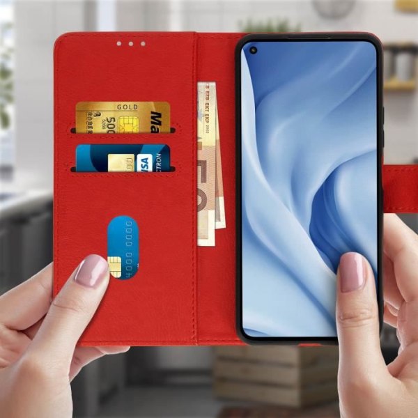 Xiaomi Mi 11 Lite og Mi 11 Lite 5G Wallet og Video Støtte - Rød - AVIZAR - Hård - Mat - Unisex Röd