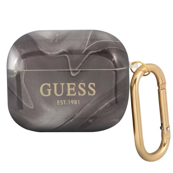 Coque til AirPods 3 Marmor Silikone Hård med Karabinhage Guess Sort Svart