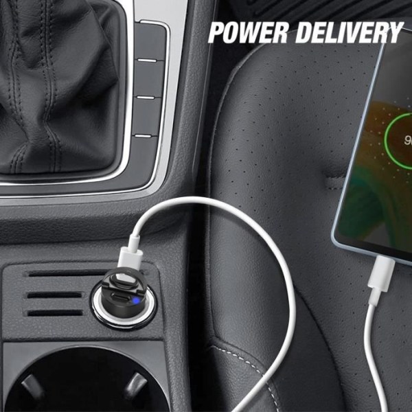 Biloplader - Swissten - 30W - Dobbelt USB-C port - Power Delivery - Kompakt Sort Svart