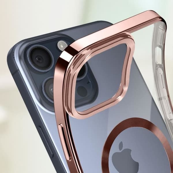 Coque MagSafe - AVIZAR - iPhone 15 Pro - Silikone Rose - Kamerabeskyttelse - Kromkant Rosa