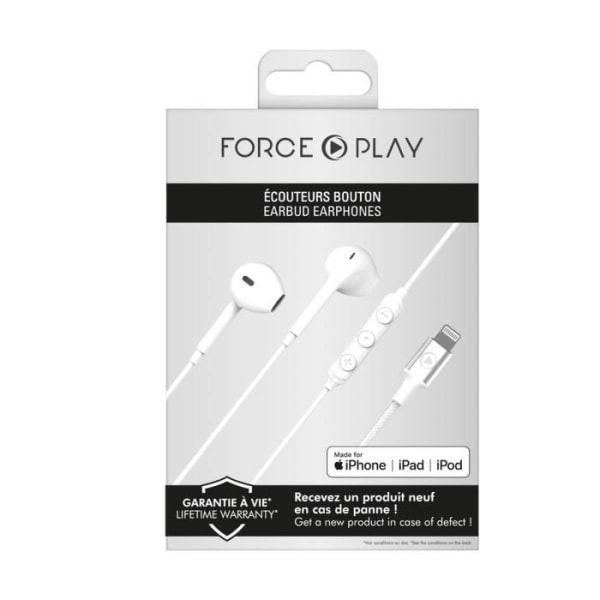 Lightning-hörlurar 100 % återvunnet material Livstidsgaranti Force Play White Vit