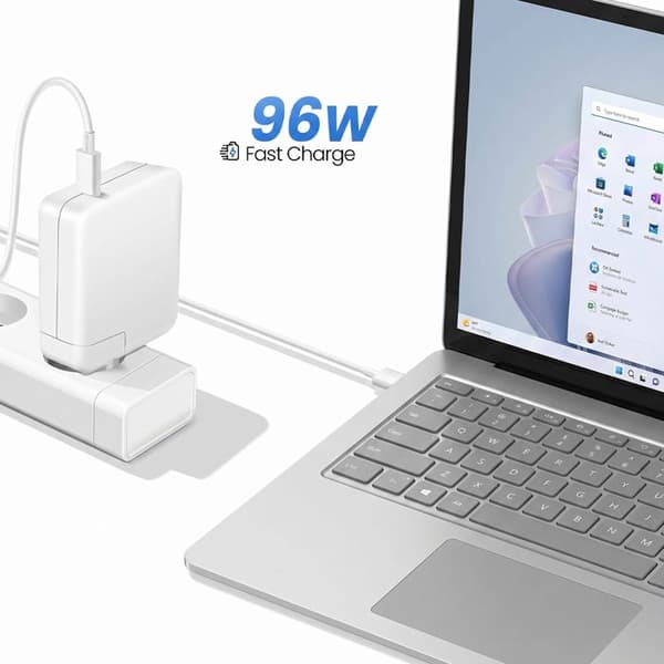 Lader til Surface Laptop 5 / 6 15" USB-C 96W + Kabel 1,8m Hvid Vit
