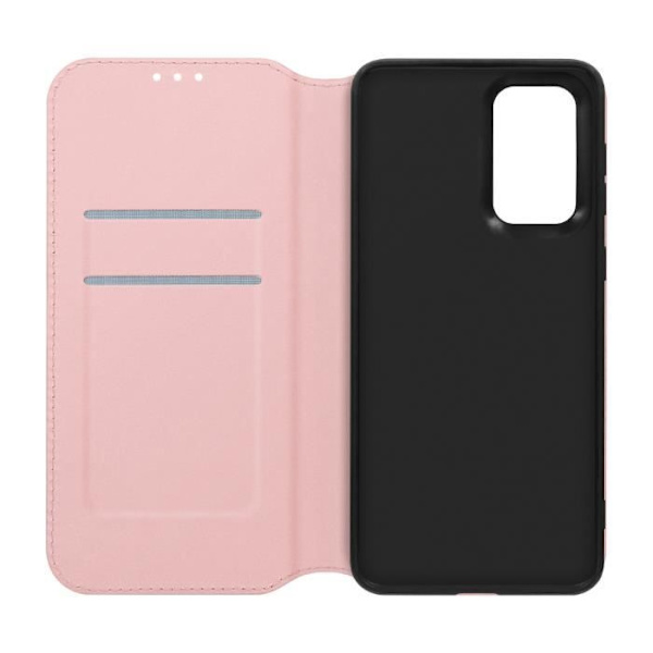 Kotelo Samsung Galaxy A35 5G Flip Card -kotelolle ja videotuki vaaleanpunaiselle samppanjalle Rosa
