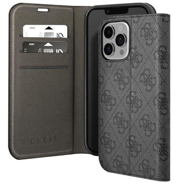 Lyxfodral för iPhone 14 Pro Elegant Design Korthållare 4G Guess Pattern Black Svart