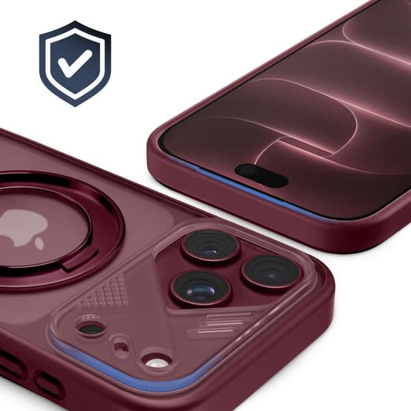 MagSafe-cover til iPhone 18 Pro med gennemsigtig bagside og roterende Pango Bordeaux-ring Röd