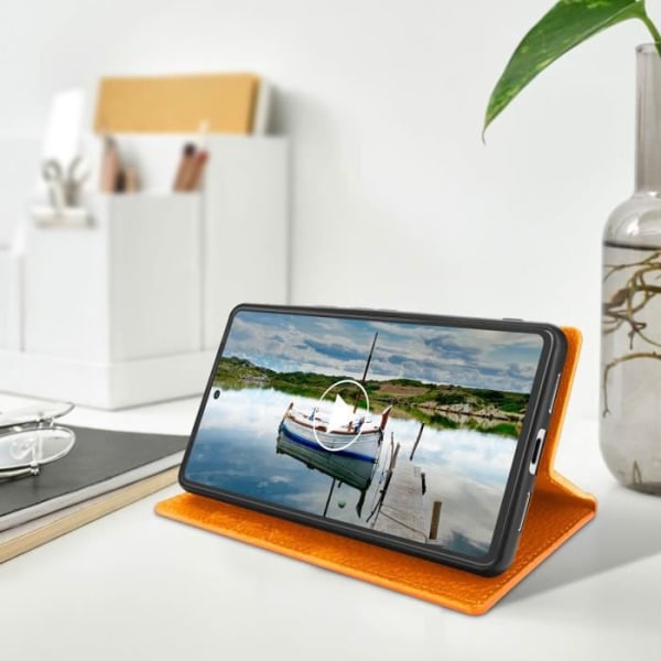 Texturerat plånboksfodral i läder till Google Pixel 7 - AVIZAR - Orange - Stel - Flik Orange