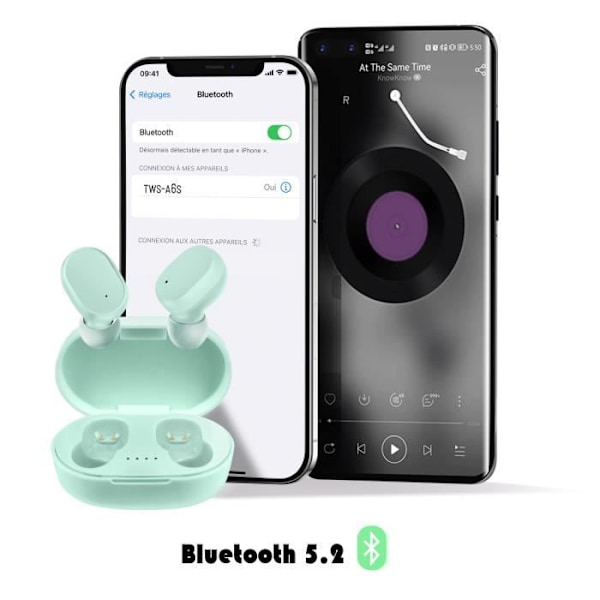 Bluetooth-hörlurar - AVIZAR - In-ear - Batteritid 12h - Klar ljud - Grön färg Grön