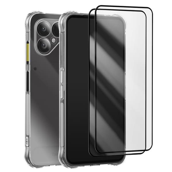 Skyddspaket - AVIZAR - Fairphone 6 - Silikonfodral - 2 Härdat Glas - Transparent Vit
