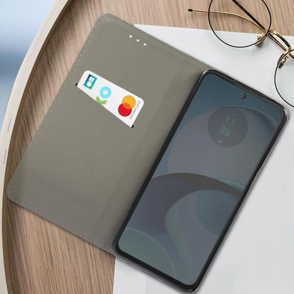 Fodral till Motorola Moto G14 - AVIZAR - Korthållare Stativ Funktion - Svart Svart