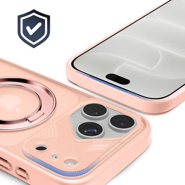 MagSafe-cover til iPhone 18 Pro med gennemsigtig bagside og roterende ring i lys rosa Ljusrosa