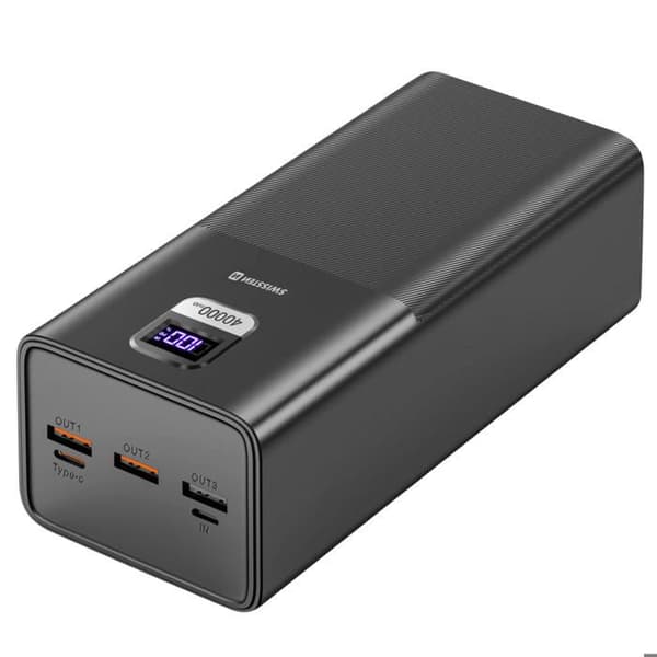 Nødstrømbatteri - SWISSTEN - Power Line Compact - 40000mAh - 100W - Sort Svart