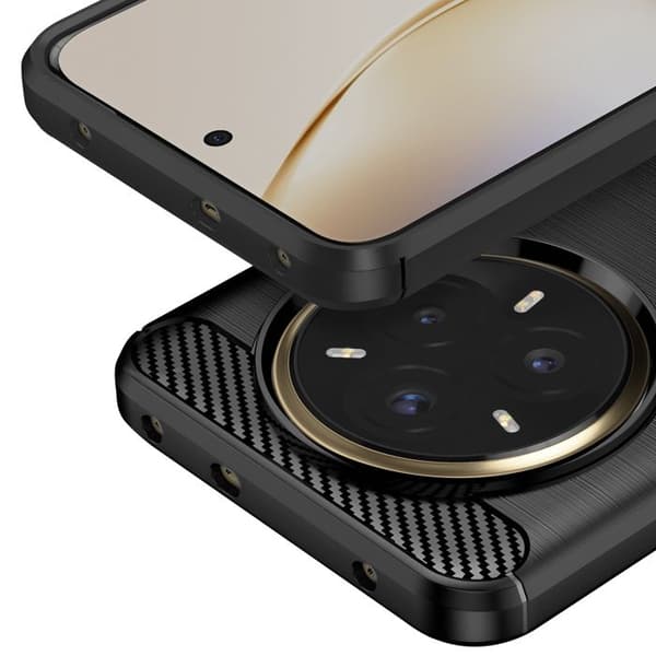 Coque - Realme - 14 Pro Plus - Silikone - Carbon Design - Børstet Sort Svart