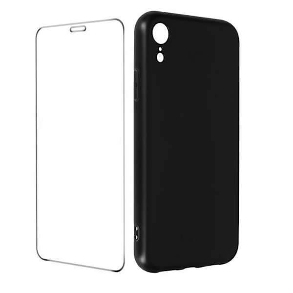 iPhone XR Fodral Svart Soft Gel Silikon och 9H transparent härdat glas