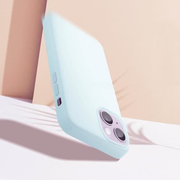 Skyddsskärm - iPhone 14 - Semihård - Glaciärblå - Inre av mikrofiber isblå