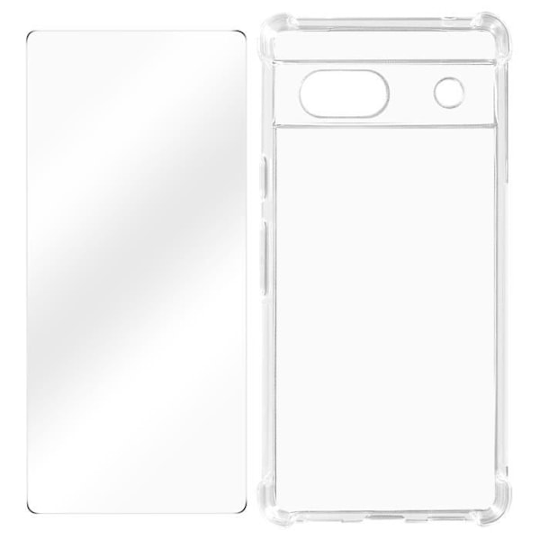 AVIZAR-kotelo Google Pixel 7a:lle - Iskunkestävät vahvistetut kulmat + 9H läpinäkyvä karkaistu lasi Transparent