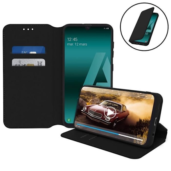Cover til Samsung Galaxy A50 - AVIZAR - Folio Wallet Case - Eco-læder - Sort - Standfunktion Svart