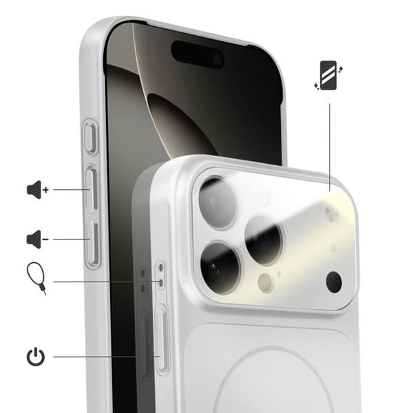 MagSafe-cover til iPhone 16 Pro Max, hård med glasbeskyttelse til kamera, sølv Grå