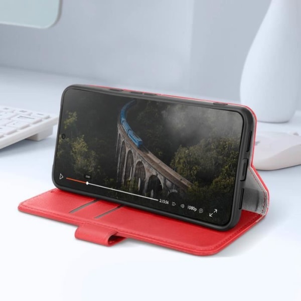 Fodral för Google Pixel 8 Flip Wallet Support Video Essential Series Red Röd