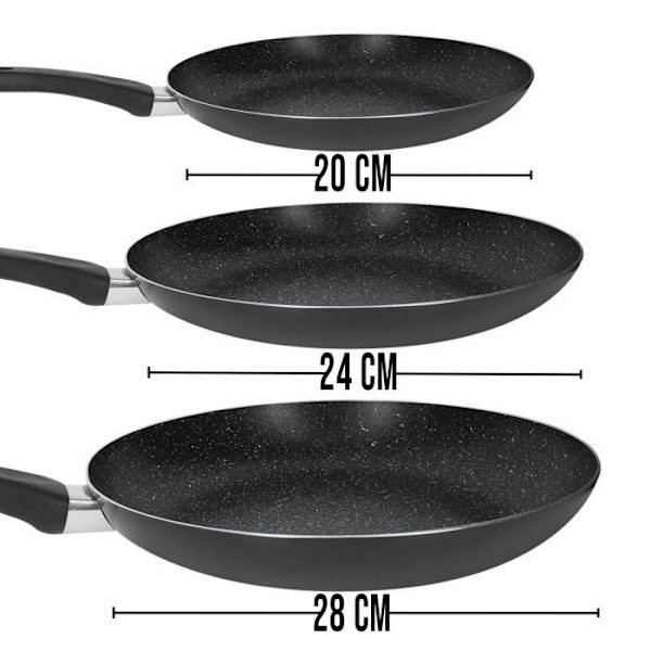 Paistinpannukolmio 20/24/28 cm Marmoripäällystetty pehmeällä kahvalla Cheffinger Black Svart