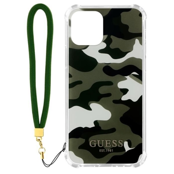 iPhone 12 ja 12 Pro -kotelo, jossa on vihreä Guess-naamiointikuvio vihreä