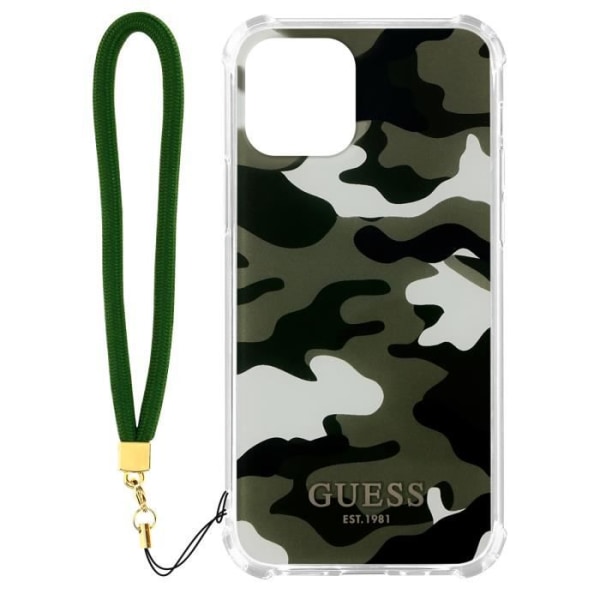 iPhone 12 och 12 Pro Fodral med handledsrem Guess Green Camouflage Pattern Green