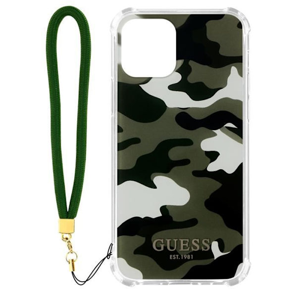 iPhone 12 og 12 Pro etui med strop Grøn Guess Camouflage Pattern Green